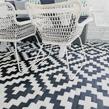 Aztec Black and White Monochrome Reversible Large Outdoor Rug - Recycled Plastic Rugs & Mats Fab Habitat