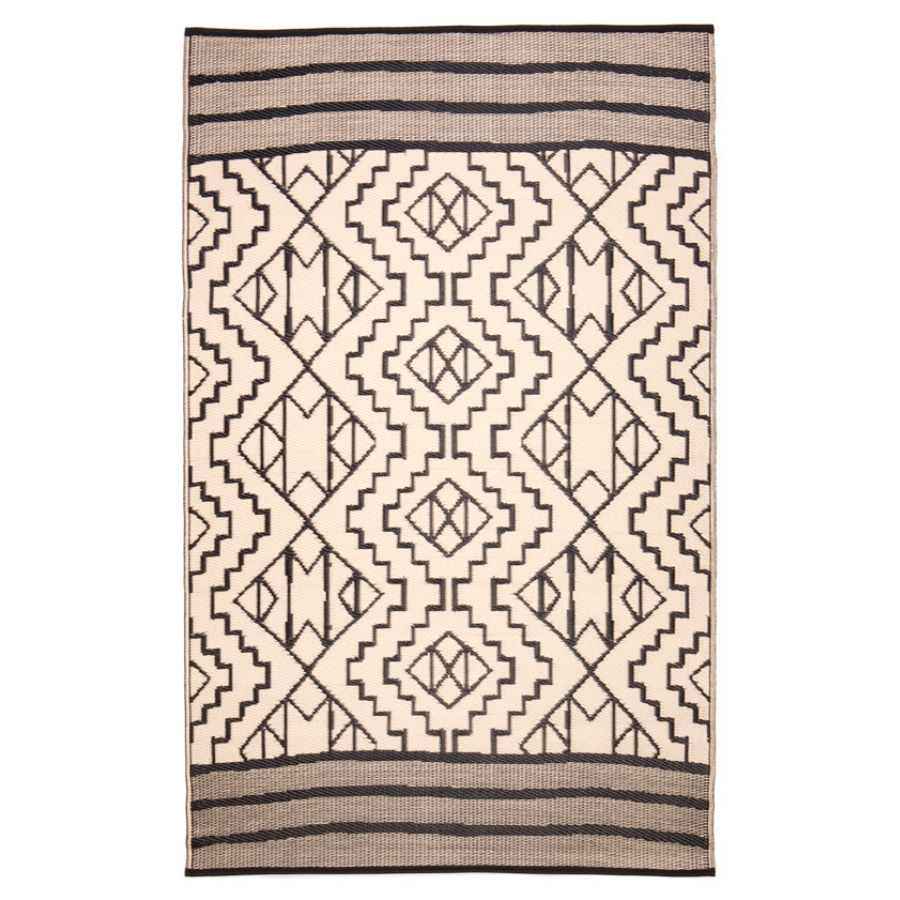 Kilimanjaro Beige and Black Tribal African Large Outdoor Rug - Recycled Plastic Rugs & Mats Fab Habitat