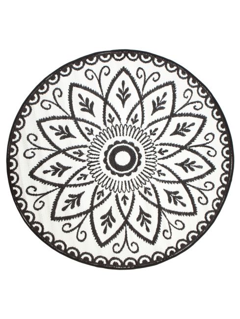 Benaras Black and White Floral Reversible Large Outdoor Rug - Recycled Plastic Rugs & Mats Fab Habitat