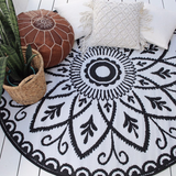 Benaras Black and White Floral Reversible Large Outdoor Rug - Recycled Plastic Rugs & Mats Fab Habitat