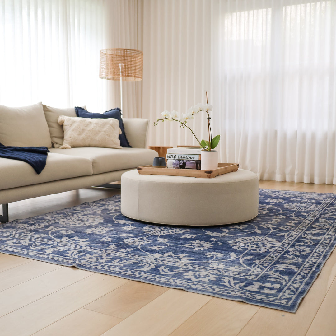 Megan Blue Machine Washable Large Carpet Rug - Rugs Fab Habitat