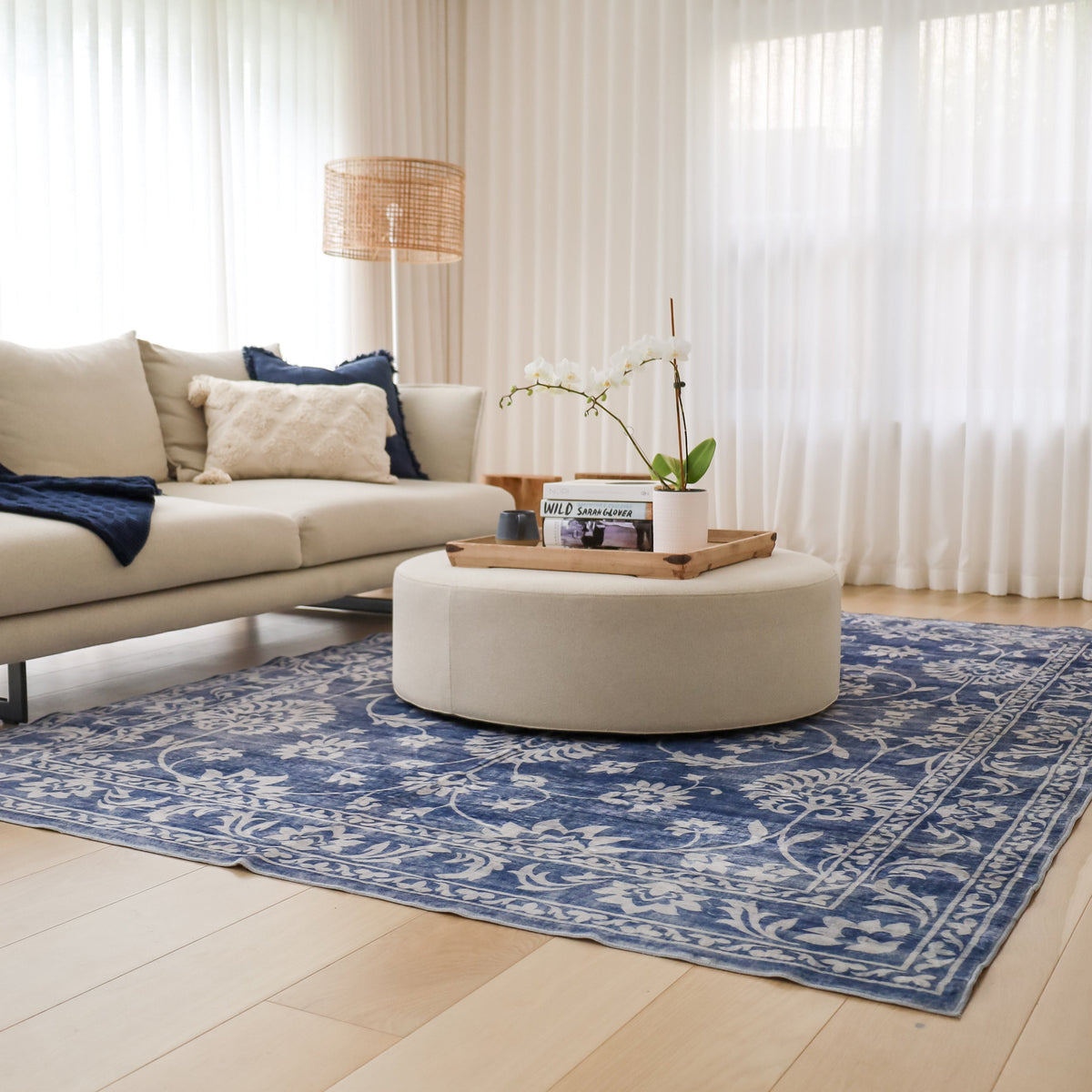 Megan Blue Machine Washable Large Carpet Rug - Rugs Fab Habitat