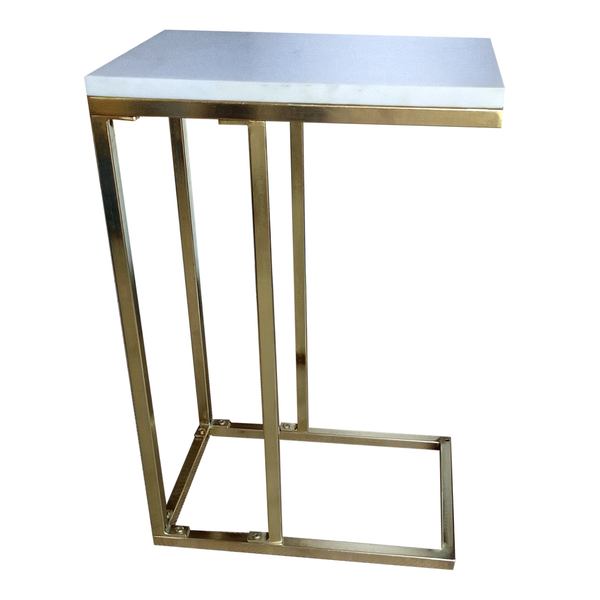 Bhumi C-Shaped Marble Top Gold Legs Side Table