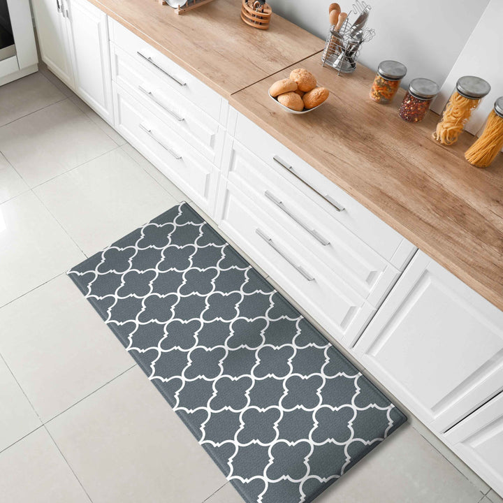 Renaissance Black & Grey Soft Padded Trellis Kitchen Mat - Soft Padded Kitchen Mats Fab Habitat