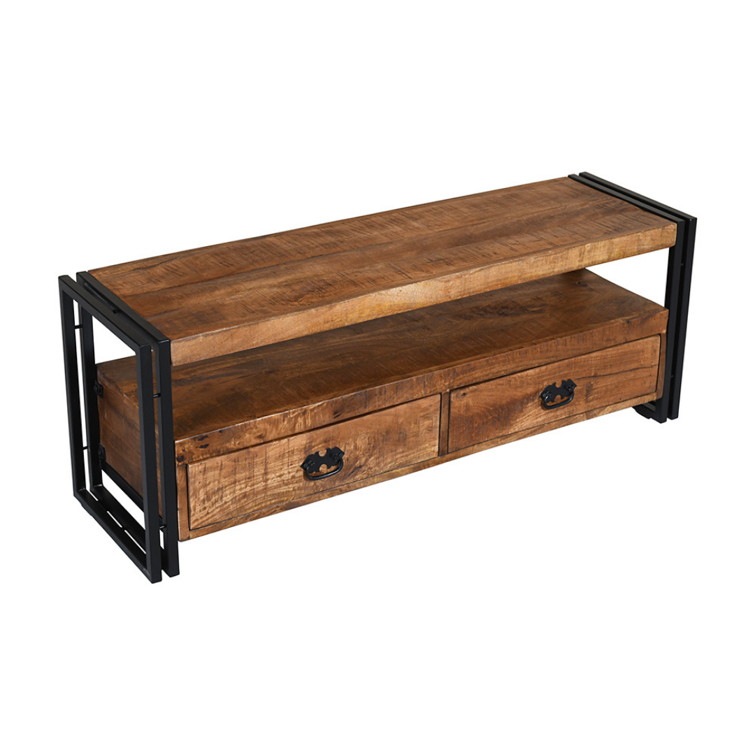 Astra Natural Industrial Wooden & Black Metal 120 cm Entertainment TV Unit - TV Units Fab Habitat